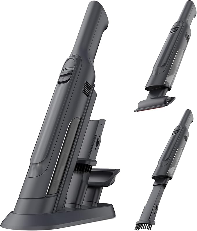 Handheld Vacuum Cordless, Lightweight 1.4lb with Powerful Suction, Charging Dock, Single Touch Empty and Detachable Dust Cup, Portable Mini Car Vac for Home Pet Car (Light Black)