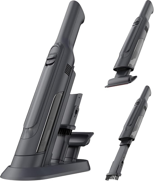 Handheld Vacuum Cordless, Lightweight 1.4lb with Powerful Suction, Charging Dock, Single Touch Empty and Detachable Dust Cup, Portable Mini Car Vac for Home Pet Car (Light Black)