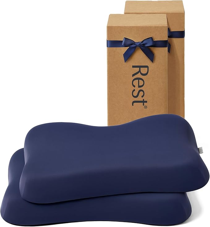 REST® Evercool® Cooling Pillow, Set of 2, Instant Cool-to-Touch Shell Fabric & Breathable Silicone Sponge Core for All-Night Temperature Regulation & Ergonomic Support, High, Midnight Blue