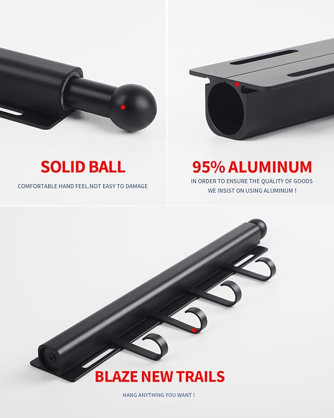 12 inch Valet Rod for Closets Pull Out Closet Valet Rod Slide Out Black Pull Out Clothes Hanger With 4 Hooks