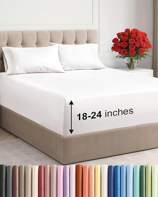 Extra Deep Pocket Full Sheets - 4 Piece Breathable & Cooling Bed Sheets - Hotel Luxury Bed Sheet Set - Soft, Wrinkle Free & Comfy - Easily Fits Extra Deep Mattresses - Deep Pocket Antique White Sheets