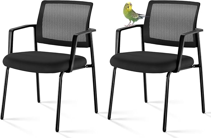 Sweetcrispy Stacking Folding Arm Chairs for 2 Pack - Mesh Back Upholstered Fabric Stack Chairs, Sturdy Metal, Easy to Use and Store, Outdoor and Indoor, for Home, Office, Party, Black