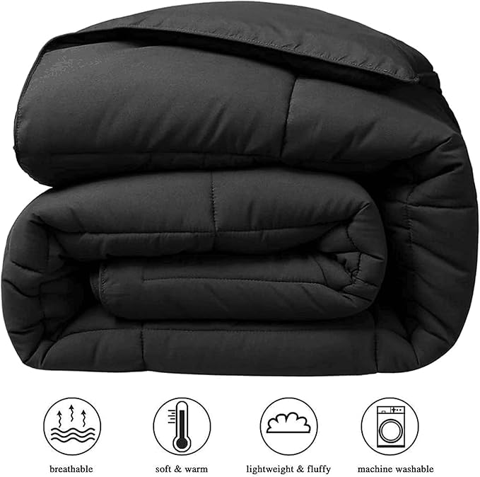 COHOME Quilted Full Size Comforter - All-Season Down Alternative Duvet Insert - Luxury Hotel Winter Warm Black Comforter with Anti-Clump Tech & 8 Tabs- Reversible - Gift for Women & Men （82"x86"）