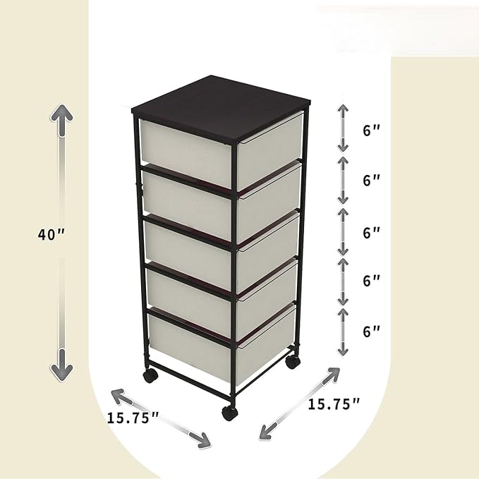 Small Cabinet with Drawers Rolling 5 Drawer Mobile File Cabinet for Home Office Storage and Organization, Fabric Vertical Under Desk Storage for A4/Letter Files(