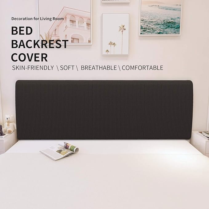 Easy-Going Stretch Bed Headboard Cover,Small Square Jacquard Headboard Slipcover, Dustproof Bed Head Cover for Bedroom (Full,Chocolate)