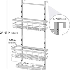 SWTYMIKI Over The Door Shower Caddy - 3 Tier Rustproof Hanging Shower Organizer with Adjustable Shelves, 28 Hooks & Soap Holder, Hanging Shower Rack Storage for Bathroom Accessories, Silver