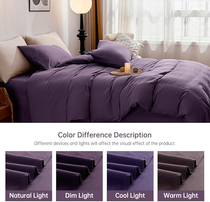 JELLYMONI Purple Duvet Cover King Size - 100% Washed Cotton Linen Like Textured Comforter Cover, 3 Pieces Lightweight Soft Bedding Set with Zipper Closure (Purple, King 104"x90")