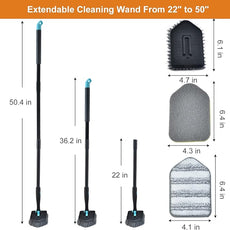 Long Handled Scrub Brush for Shower,3-in-1 Cleaning Brushes with 3 Different Function Cleaning Heads Brush for Shower Cleaning Bathroom Kitchen Walls Tub Tile (Black)