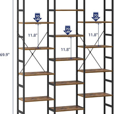 NUMENN 6-Tier Bookshelf Triple Column Bookcase with 17 Adjustable Open Display Shelves, Modern Book Shelves，Rustic Industrial Style Bookshelves for Bedroom, Living Room and Home Office, Vintage