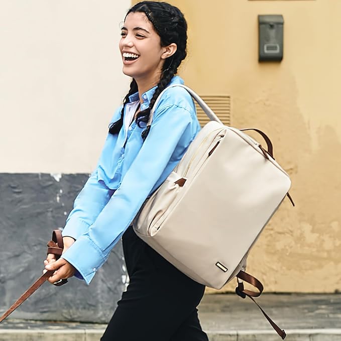 GOLF SUPAGS Stylish Laptop Backpack for Women Airline Approved Perfect for Work College and Travel Multi-Functional Casual Daypack Fits 14 Inch Notebook (Apricot)