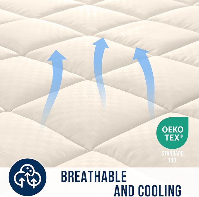OLANLY California King Quilted Fitted Mattress Pad – Soft Pillow Top Mattress Topper, Down Alternative Fill, Cooling Breathable Mattress Cover, Machine Washable Deep Pocket Mattress Protector, Ivory