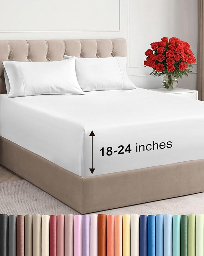 Extra Deep Pocket King Sheets - 4 Piece Breathable & Cooling Bed Sheets - Hotel Luxury Bed Sheet Set - Soft, Wrinkle Free & Comfy - Easily Fits Extra Deep Mattresses - Deep Pocket White Sheets Set