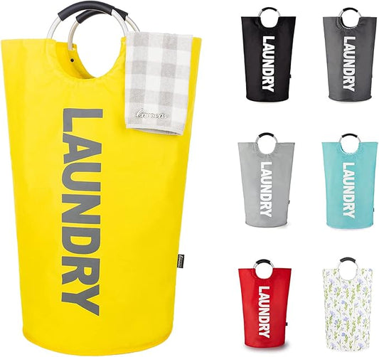 Caroeas 95L Pro Large Laundry Basket (13 Colors), Waterproof Laundry Hamper, Laundry Bag with Padded Handles, Clothes Hamper Stands Up Well, Collapsible Laundry Basket Easy Storage(Yellow)