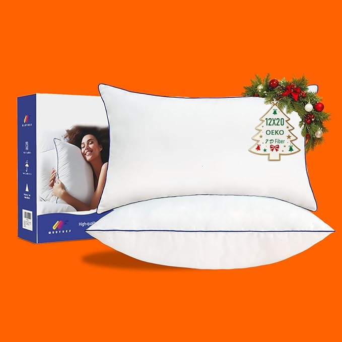 12x20 Pillow Insert Set of 2, Christmas Decorative Lumbar Pillow Inserts, Hypoallergenic Soft Machine Washable Throw Pillows for Couch, for Bed,White