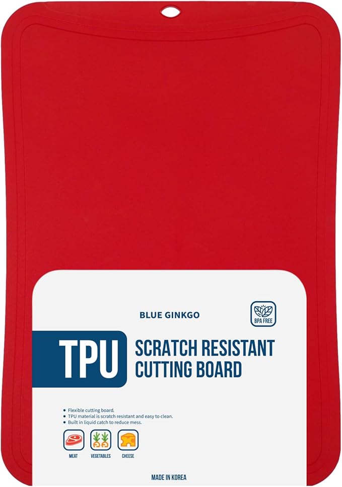 Blue Ginkgo TPU Cutting Mat [Medium] – Korean-Made Flexible, Knife-Friendly, Durable Kitchen Cutting Board (Red)