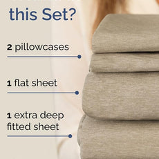 Extra Deep Pocket Full Sheets - 4 Piece Breathable & Cooling Bed Sheets - Hotel Luxury Bed Sheet Set - Soft, Wrinkle Free & Comfy - Easily Fits Extra Deep Mattresses - Heathered Beige Sheets Set