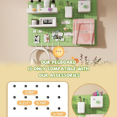 Metal Pegboard Kit — Carbon Steel Pegboards with 26 Accessories, Pegboard Wall Organizer for Home, Office, Study Room, Kitchen, Craft Room & Gaming Setup— 24″ × 16″ Green Peg Board