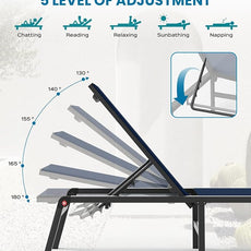 Foldable Pool Lounge Chairs, Aluminum Chaise Lounge Outdoor with 5 Positions Recliner - Free Assembly - Patio Lounge Chair for Poolside, Beach (Navyblue)