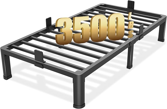 10 inch Twin Bed Frame with Round Corner Legs Mattress Slide Stopper,Low Profile Heavy Duty Metal Platform,No Box Spring Needed,Steel Slat Support,Easy Assembly,Noise Free