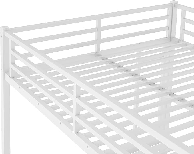 Queen Over Queen Metal Bunk Bed, Heavy Duty Bunk Bed with 2 Ladders, Space Saving Bed for Teens and Adults. Bunk Beds with Full Length Guardrail, White
