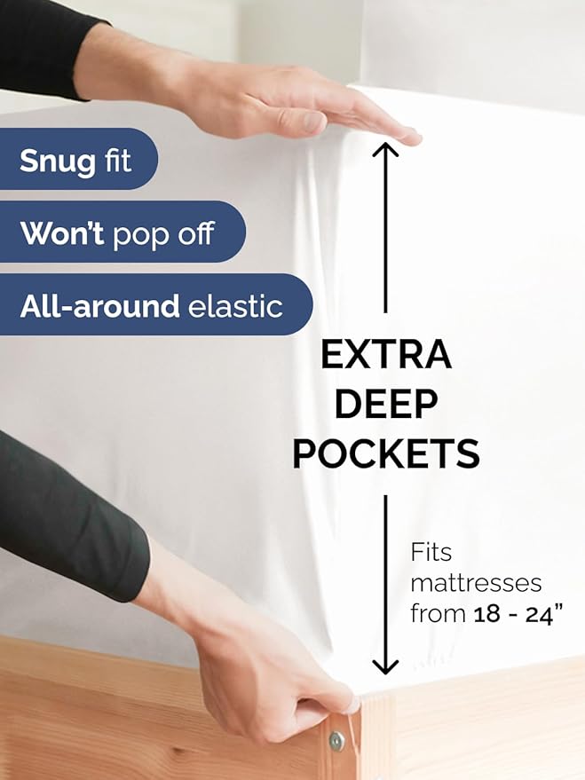 Extra Deep Pocket Cal King Sheets - 4 Piece Breathable Cooling Bed Sheets - Hotel Luxury Sheet Set - Soft, Wrinkle Free & Comfy - Easily Fits Extra Deep Mattresses - Deep Pocket Antique White Sheets