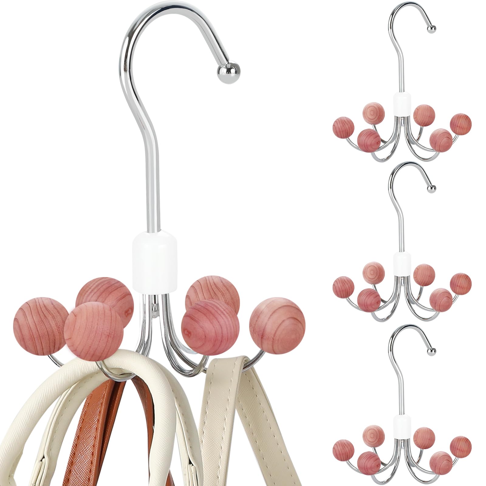 TOPIA HANGER Hoodie Hangers with 6 Wood Balls, 360°Swivel Purse Hanger, Scarf Hanger, Closet Hooks, Handbag Organizer, Bra Hanger, Accessory Organizers for Scarf, Tanktop, Hat, Hoodie CT56W