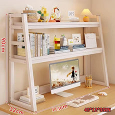 2-Tier Desktop Bookshelf, Wood Hutch Shelf Organizer, 29.9 x 12.6 x 35.4 inches, Study Room Storage Rack (White, 45 * 12 * 35in)