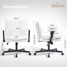 Criss Cross Chair with Flip-Up Arms and Lockable Wheels, Leather Cross Legged Office Desk Chair,Wider 125°Tilting Adjustable Swivel Computer Chair for Home, Apartment, Bedroom,White