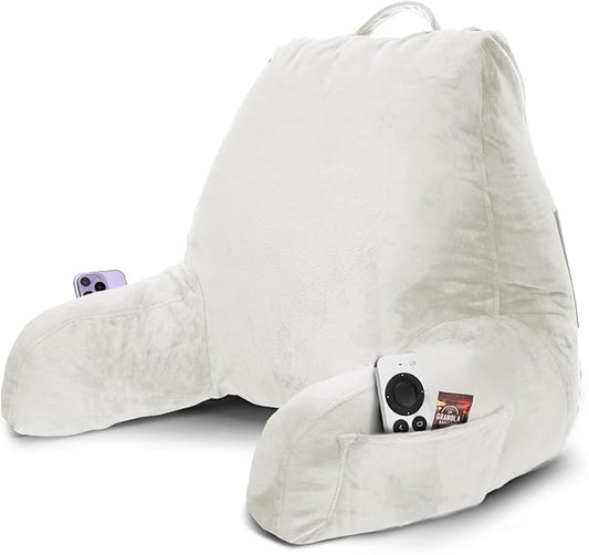 Nestl Reading Pillow with Shredded Memory Foam, Designed for Sitting Up in Bed and Couch, Back and Arms Adjustable Support for Adult & Teens Backrest Pillows for Reading, with Washable Cover White