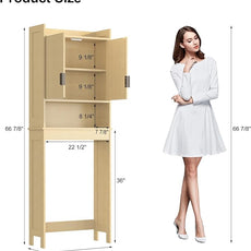 Over The Toilet Storage Cabinet,Behind Toilet Bathroom Organizer with Anti-tip,Space-Saving Toilet Shelf with Storage,Stylish Wave Pattern & Hidden Handle,Bathroom Shelf for Restroom/Laundry