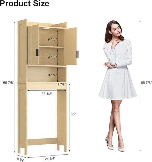 Over The Toilet Storage Cabinet,Behind Toilet Bathroom Organizer with Anti-tip,Space-Saving Toilet Shelf with Storage,Stylish Wave Pattern & Hidden Handle,Bathroom Shelf for Restroom/Laundry