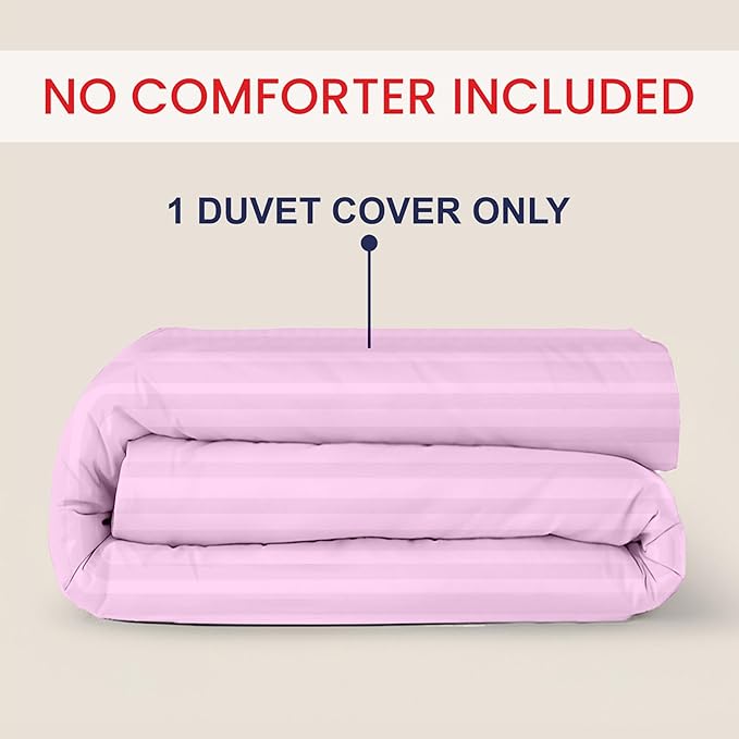 Kotton Culture 1 Pc Queen Size Duvet Cover Only -100% Egyptian Cotton Sateen 600 TC Ultra Soft Premium Durable Comforter Cover Zipper Closure & Corner Ties (Striped Pink, Queen/Full 90" X 90")