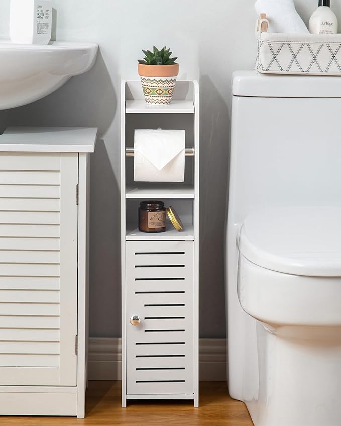 AOJEZOR Toilet Paper Holder Stand: Small Bathroom Storage Cabinet for Small Spaces