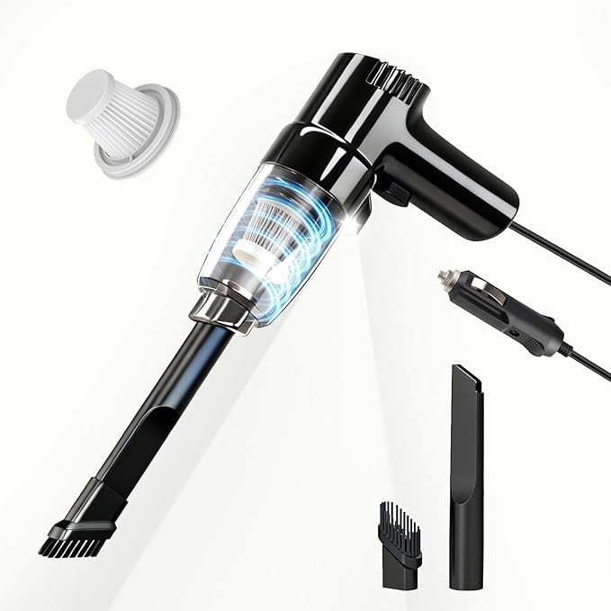 Car Mounted Vacuum Cleaner - 7000PA High-Power Suction, Dry & Wet Dual-Purpose, Portable Mini Handheld Vacuum with LED Light & Attachments, Ideal for Car Interior, Pet Hair, Dust & Debris (Black)