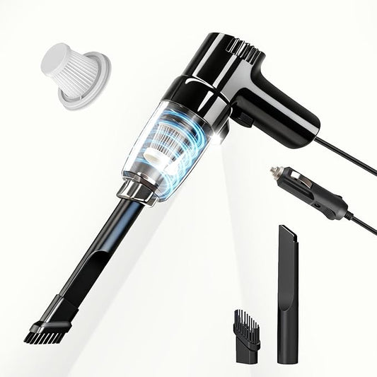 Car Mounted Vacuum Cleaner - 7000PA High-Power Suction, Dry & Wet Dual-Purpose, Portable Mini Handheld Vacuum with LED Light & Attachments, Ideal for Car Interior, Pet Hair, Dust & Debris (Black)