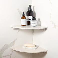 Koville Marble Corner Shower Shelf for Bathroom, 10'' Polished Marble Corner Shelves for Bath, Wall Mounted Stone Corner Shower Caddy, No Drilling Adhesive Shower Shelf - Rigel Yellow (2-Layer)