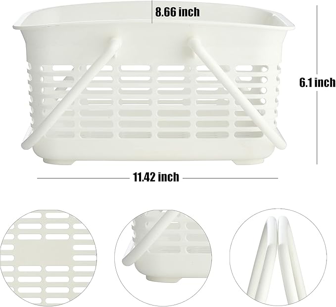 ALINK Plastic Shower Caddy Basket with Handle, Portable Organizer Storage Basket for College Dorm, Bathroom, Kitchen - White