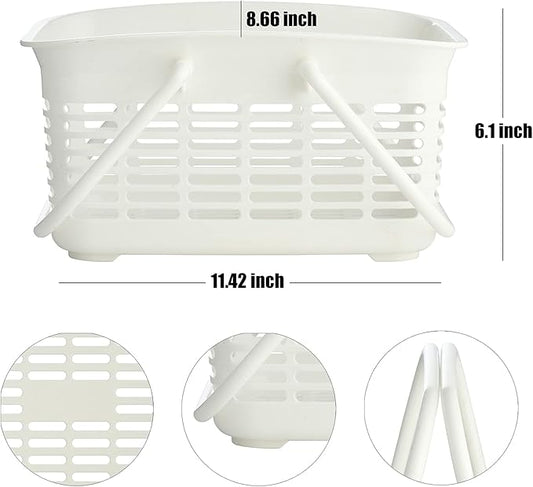 ALINK Plastic Shower Caddy Basket with Handle, Portable Organizer Storage Basket for College Dorm, Bathroom, Kitchen - White