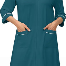 Ekouaer Zipper Robes for Women 3/4 Sleeve Housecoats Knee Length Bathrobe Lightweight Nightgown with Pockets S-3XL