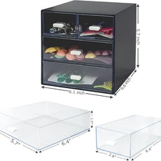 Desk Organizer with Drawer, Desk Storage Box, Plastic Office Stationery Supplies Organizers, Desktop Organizer for Office School Home (4 drawer, Black)