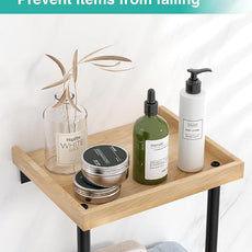 HapiRm Towel Racks for Bathroom Storage - No Drill Wall Mounted Towel Holder with Shelf and 6 Hooks, Rolled Towel Storage Bath Towel Organizer for Small Bathroom, Camper, Rv - Black