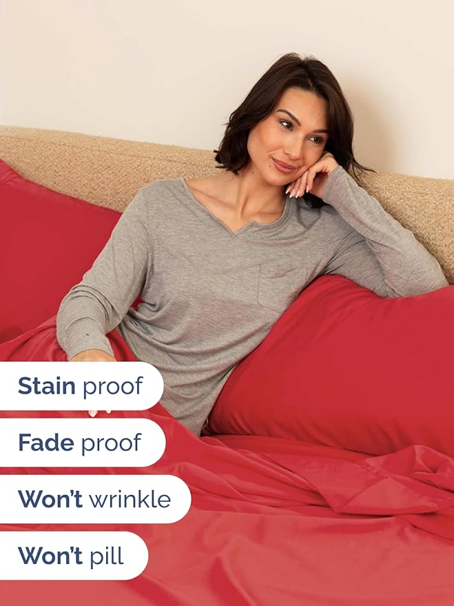 Extra Deep Pocket King Sheets - 4 Piece Breathable & Cooling Bed Sheets - Hotel Luxury Bed Sheet Set - Soft, Wrinkle Free & Comfy - Easily Fits Extra Deep Mattresses - Deep Pocket Red Sheets Set