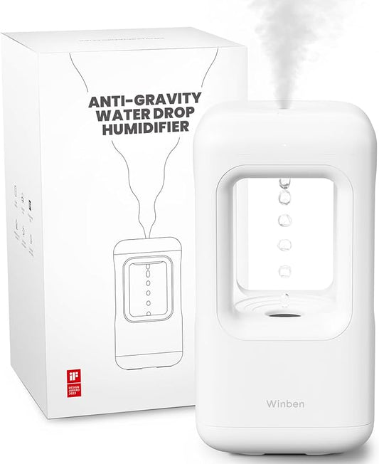 600ml Small Humidifier White - with Anti Gravity Water Flow Visual Effect, Provides Even Humidity for Indoor Plants, Bedroom & Desk, Quiet Portable Operation