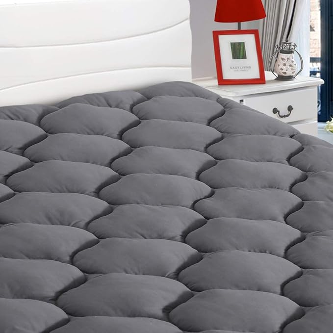 LEISURE TOWN California King Mattress Pad Fitted Quilted Cotton Mattress Cover Cooling Soft Pillow Top Mattress Topper Down Alternative Filling Mattress Protector with 8-21 Deep Pocket (72x84 Grey)