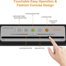 MEGAWISE 2025 Powerful Vacuum Sealer Machine | Compact Design | One-Touch Automatic | Seal in 10-20 Seconds | Dry, Moist, Wet, and Cold Modes | With 10 Vacuum Bags & Built-in Cutter (Grey)