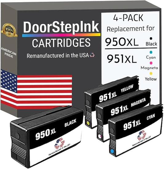 DoorStepInk 950XL Black & 951XL Color Remanufactured Ink Cartridge Replacement for HP 950XL/951XL - Compatible with OfficeJet Pro 8600/8610/8620/251DW/276DW/8100 - High Yield 4-Pack