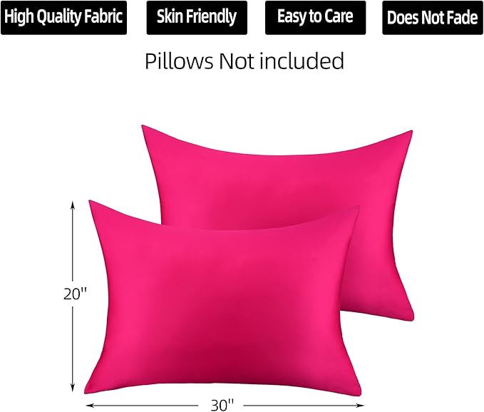 400 Thread Count Cotton Pillow Case Queen with Zipper, 30" L x 20" W, Cotton Pillow Protectors Cover- Set of 2 - Hot Pink - Pillows Not Included