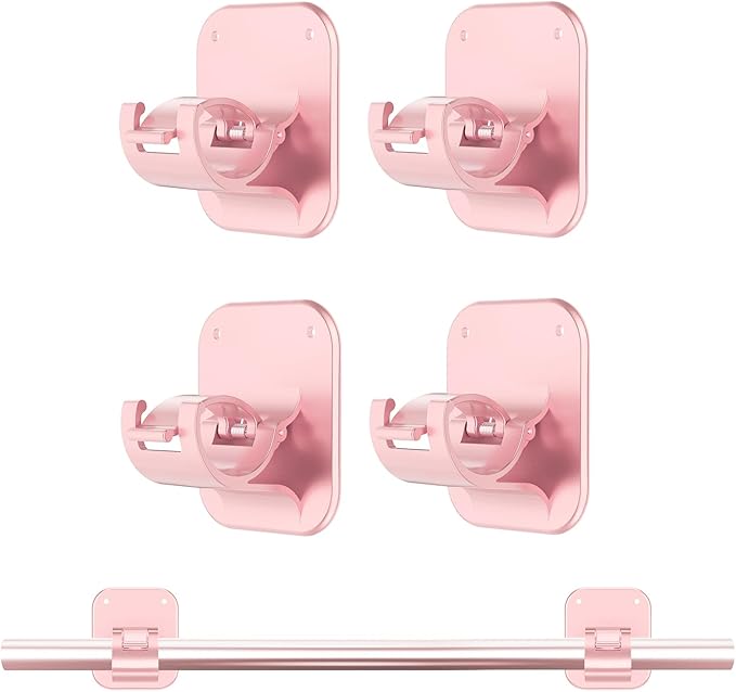 Adhesive Curtain Rods No Drilling Holder,No Drill Curtain Rod Brackets,Renter Friendly Hooks for Hanging Drapes,Over Blinds for Dorm Apartment Kitchen Bedroom Home