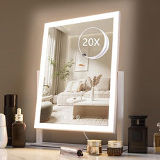 HIEEY Lighted Makeup Mirror, Hollywood Vanity Mirror with Lights, Three Color Lighting Modes, with 4in 20X Magnification Mirror, Smart Touch Control, 360°Rotation (17.4in,White,Gift Box)