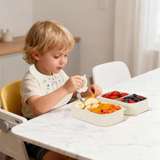 Baby Suction Plates for Toddlers, 6Pcs Travel Silicone Feeding Set for Toddlers/Kids, Foldable, Non-Slip Dishwasher Safe Plates & Utensils, BPA Free, Cat Design Gift Ready (Beige)